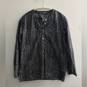 Marimekko Lauren Black‎ White Geometric Cotton Popover Top Size 38